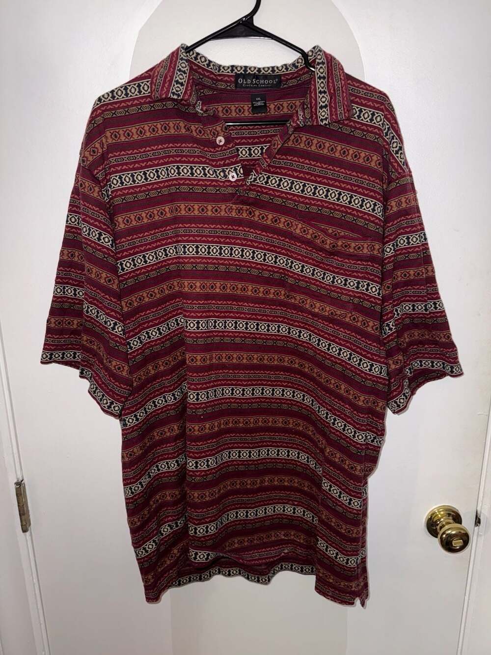 Old School Clothing Company Vintage Aztec Tribal Stripe Knit Polo Shirt